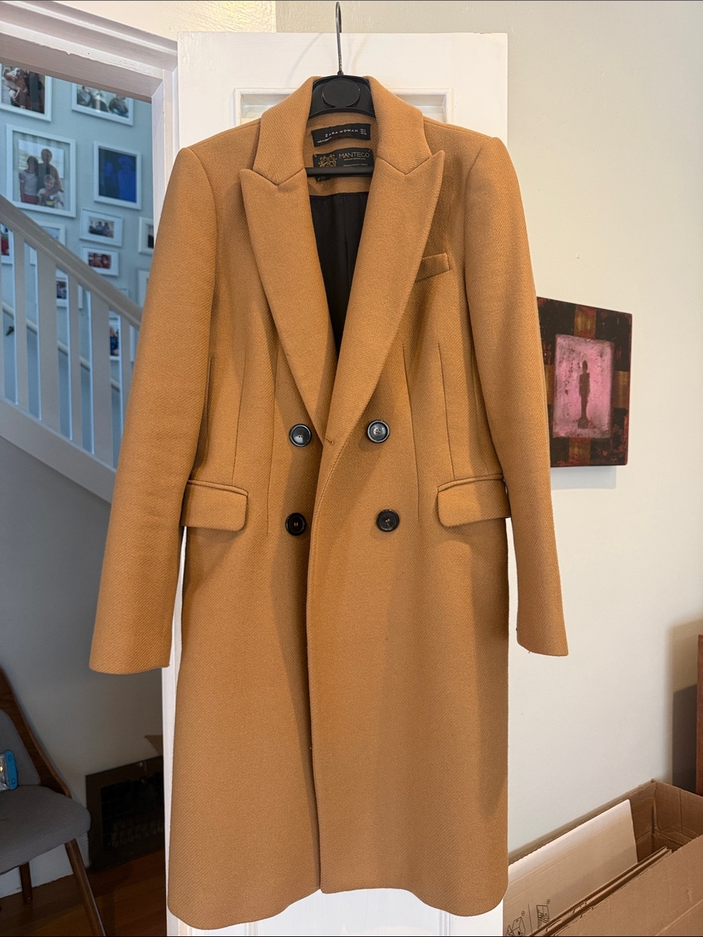 Zara Double-Breasted Camel-Color Pea Coat
